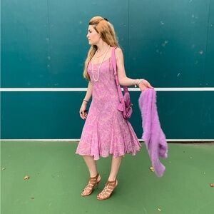 MAX STUDIO FLORAL SUMMER 3/4 DRESS WITH SLIP DRESS  GUC SIZE M FIT AND FLARE